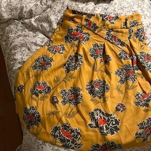 Banana Republic Mustard Floral Midi Skirt
